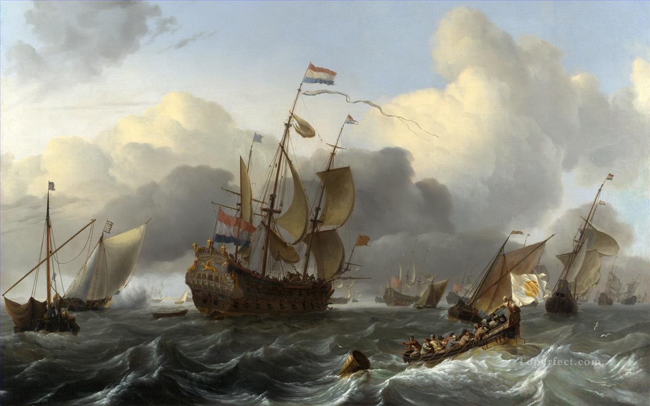 The Eendracht and a Dutch Fleet of Men of War before the Wind war ships Oil Paintings